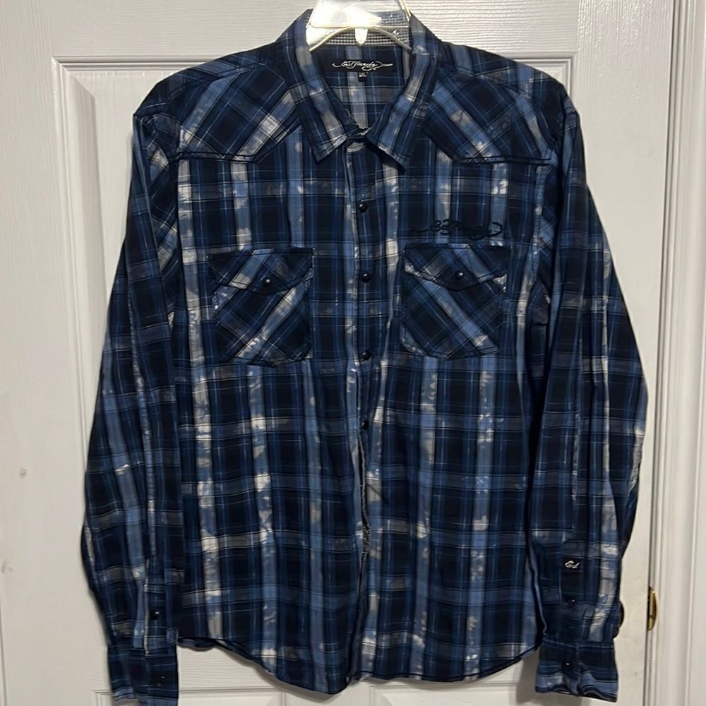 🔥🔥 ED HARDY Snap Long Sleeve Flannel Shirt - EXCELLENT Condition - Sz 2XL